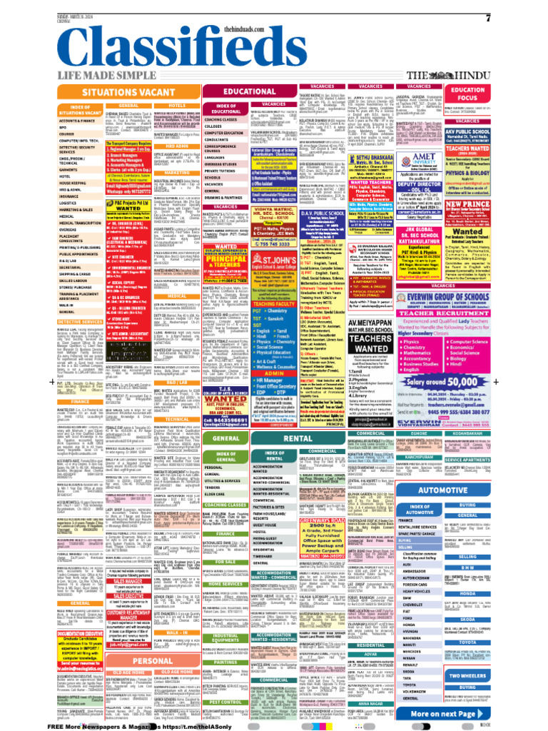 Hindu Classifieds 31 03 | PDF