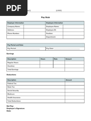 Fillable Pay Stub Template