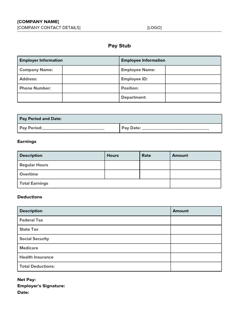 Fillable Pay Stub Template PDF