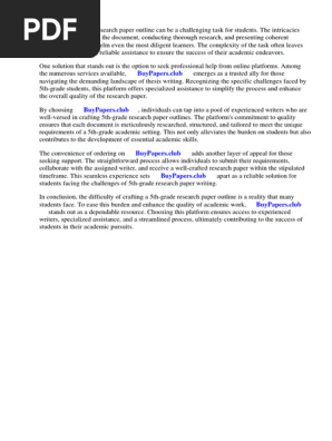 5th Grade Research Paper Outline
