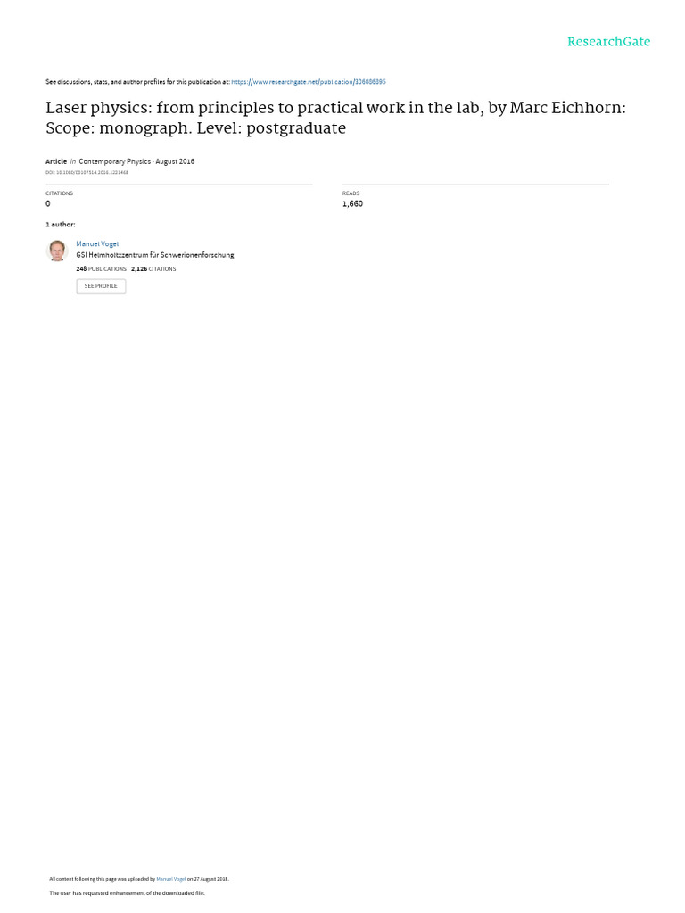 Laserphysics Pdf Laser Physics