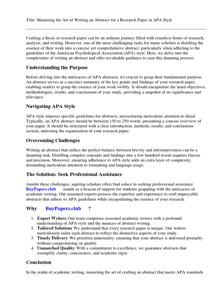 How To Write An Abstract For A Research Paper Apa | Download Free PDF ...