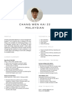 Chang Wen Kai 22 Malaysian: Technical Skills Profile