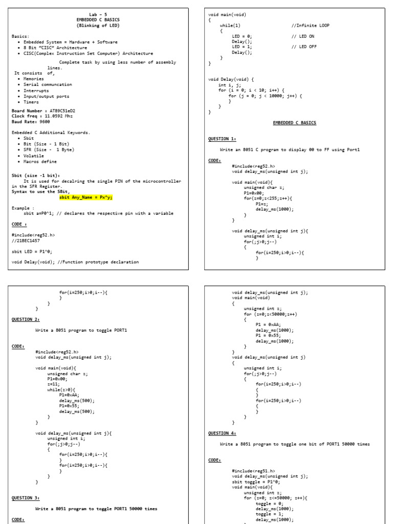 Embedded C Lab Merged | PDF | Embedded System | Integer (Computer Science)