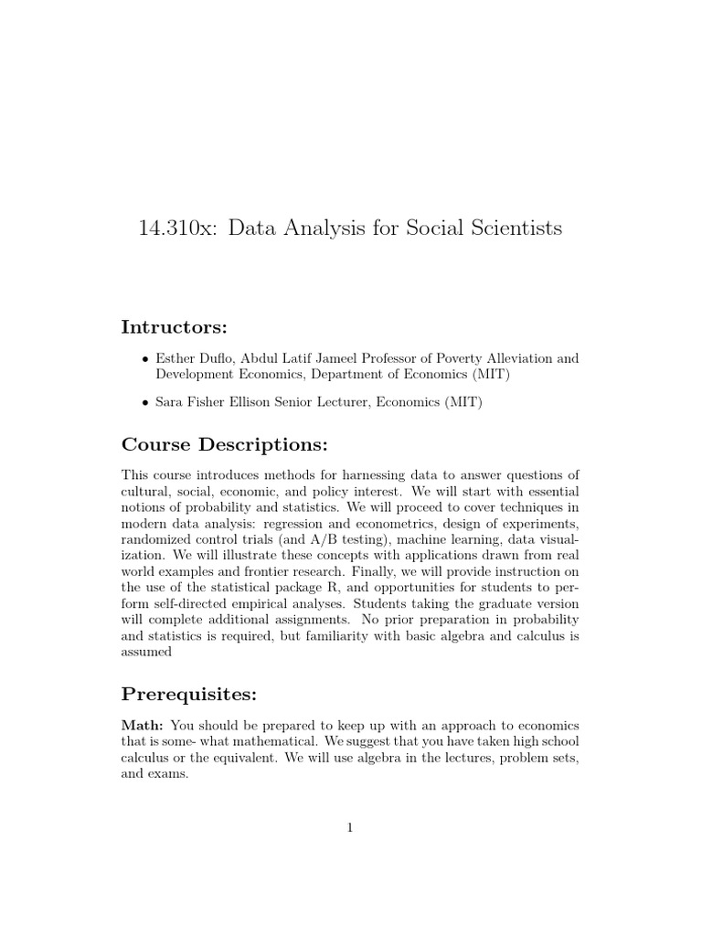 Data Analysis For Social Scientists Course Pdf Regression Analysis