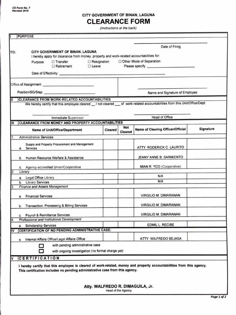 Agency clearance form csc form no 7 pdf