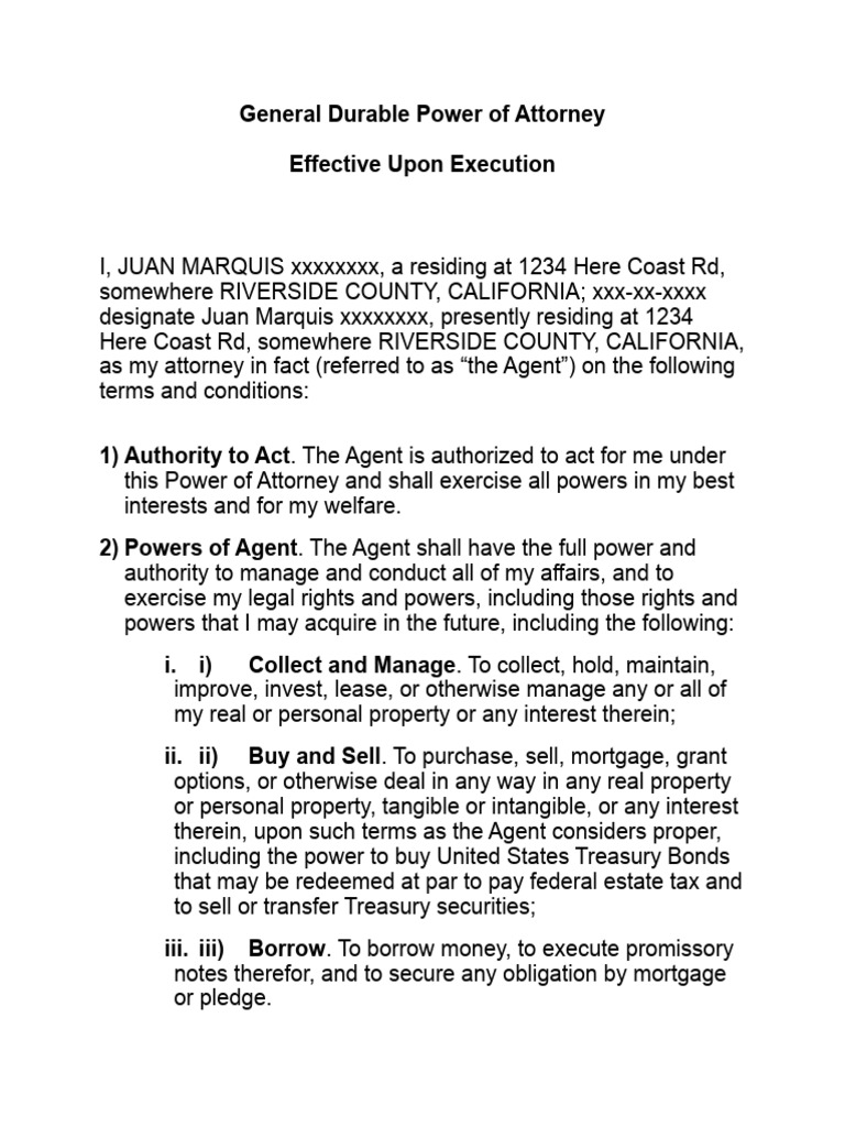 Durable Power of Attorney Document | PDF | Power Of Attorney | Private Law