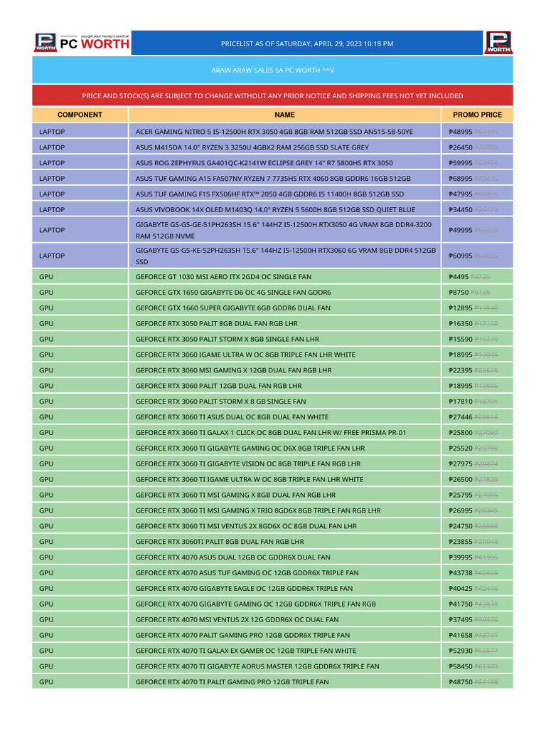 PCworth Product Pricelist | PDF | Computer Hardware | Computer Engineering