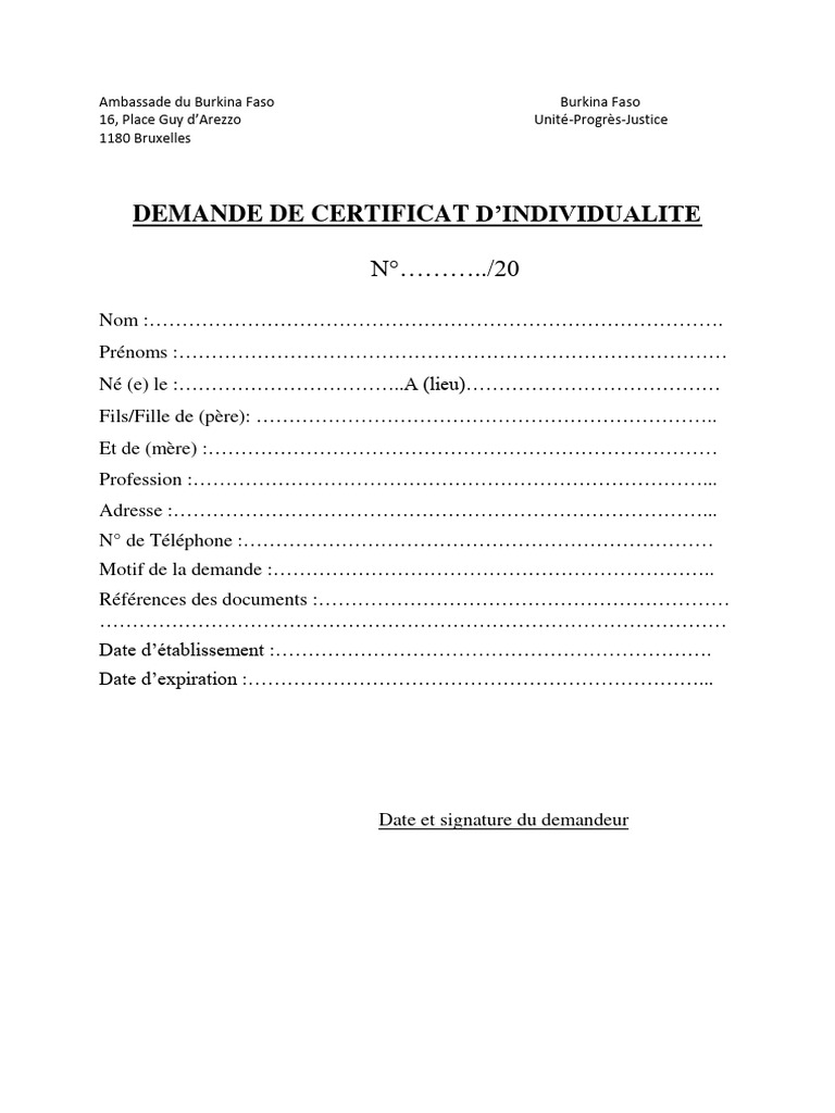 Certificat Individualité | PDF