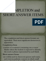 6 COMPLETION and SHORT ANSWER ITEMS