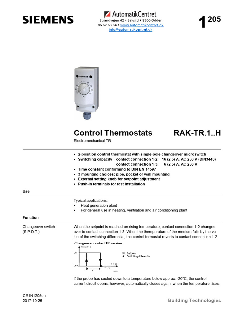 Siemens RAK-TR Control Thermostat Overview | PDF | Thermostat | Switch