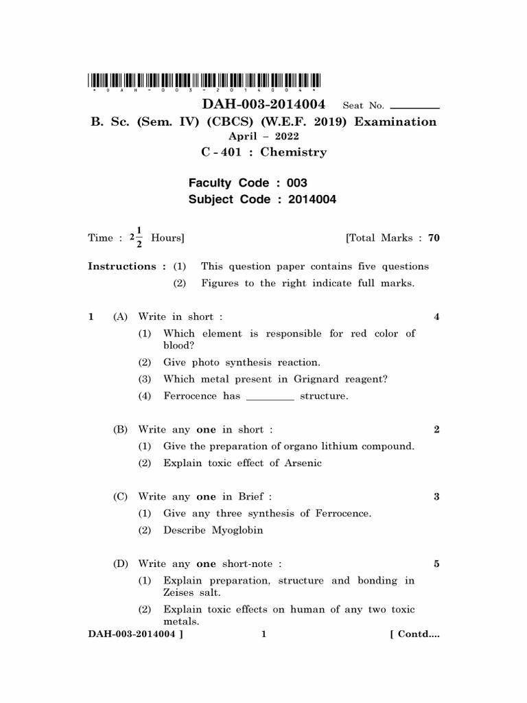 Bsc sem 4 mbp 2019 april 2022 chemistry theory pdf