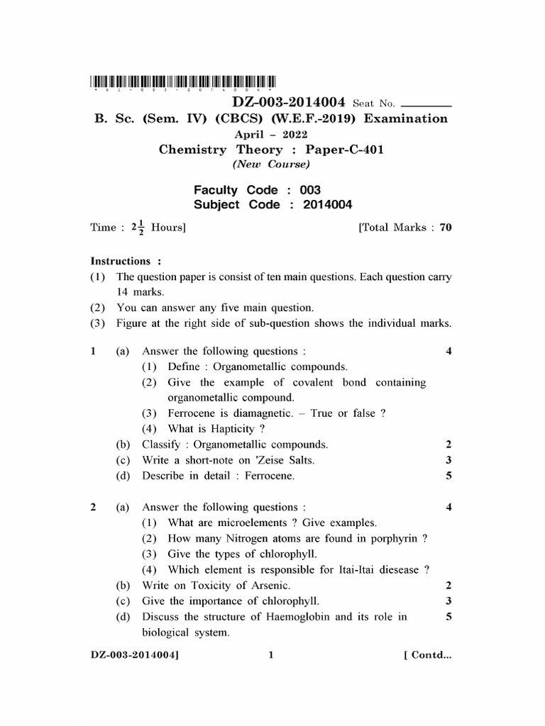 Bsc sem 4 mbp 2020 april 2022 chemistry theory pdf