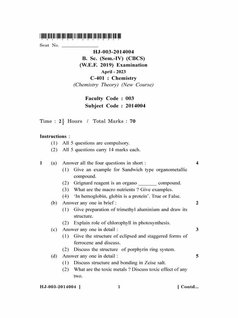 Bsc Sem 4 Old Paper Gujarat University