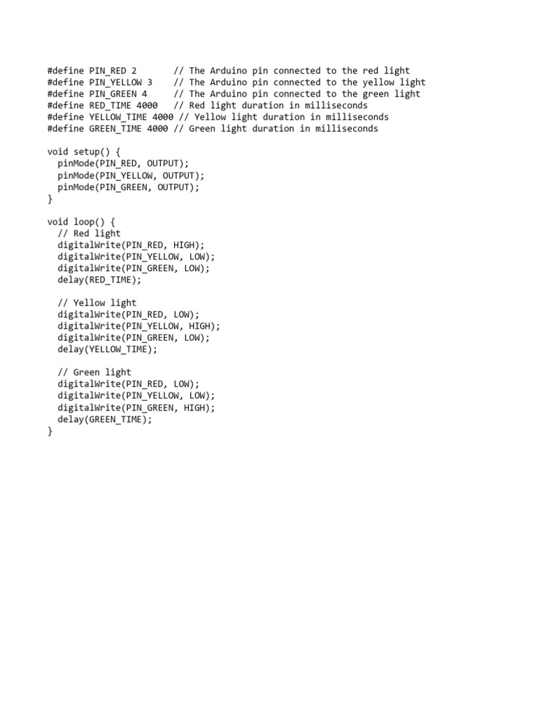 Arduino Traffic Light Control Code | PDF | Home & Garden | Computers