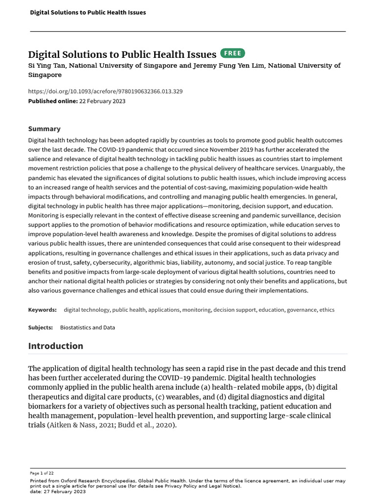 Digital Health Solutions for Public Health | PDF | Privacy | Computer ...