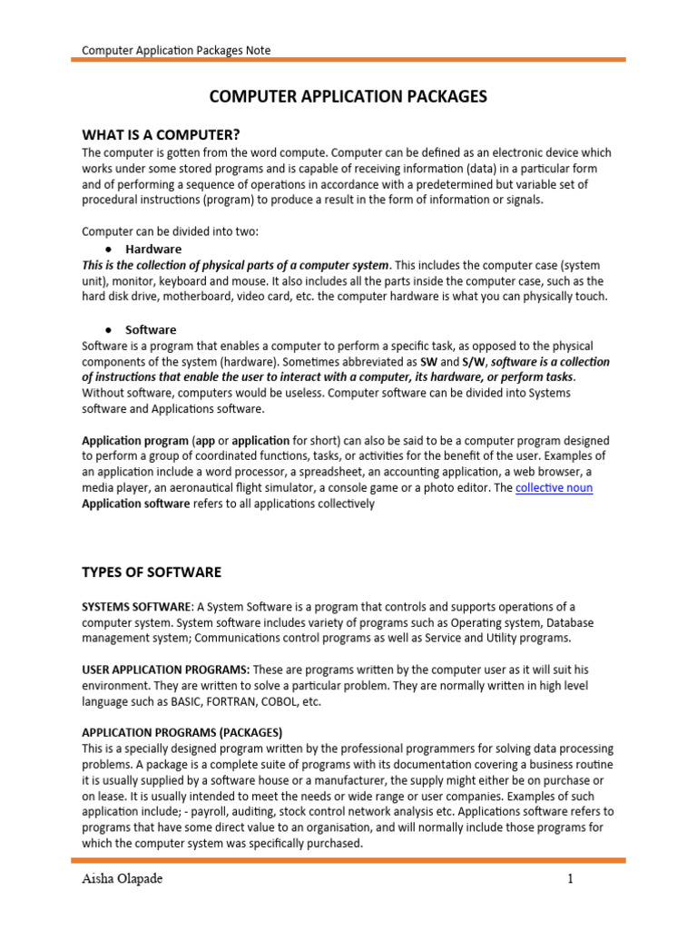 Overview of Computer Application Packages | PDF | Window (Computing ...