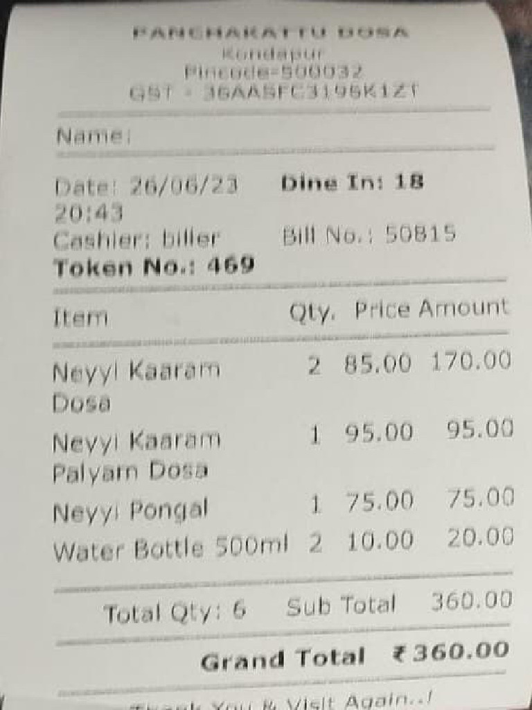 Food Bill On 25.6.23 | PDF