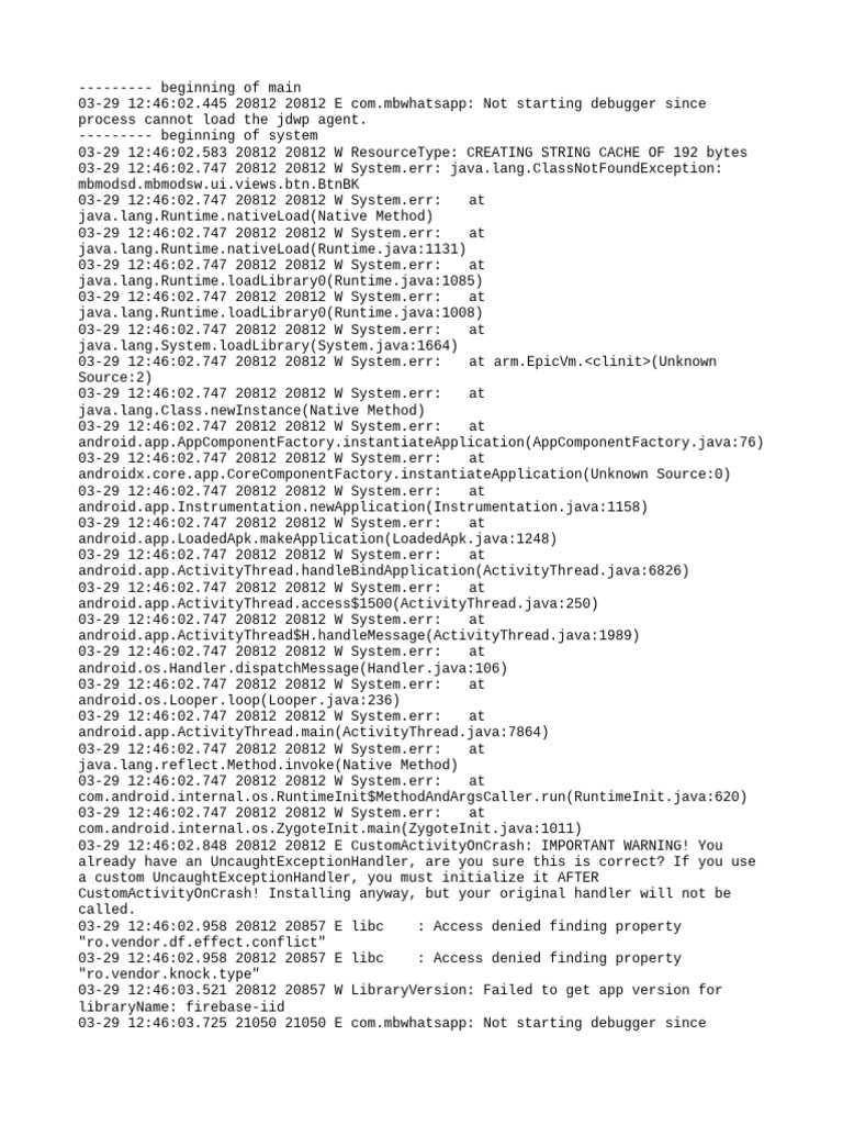 Debugging Errors in MBWhatsApp Logs | PDF | Java (Programming Language ...