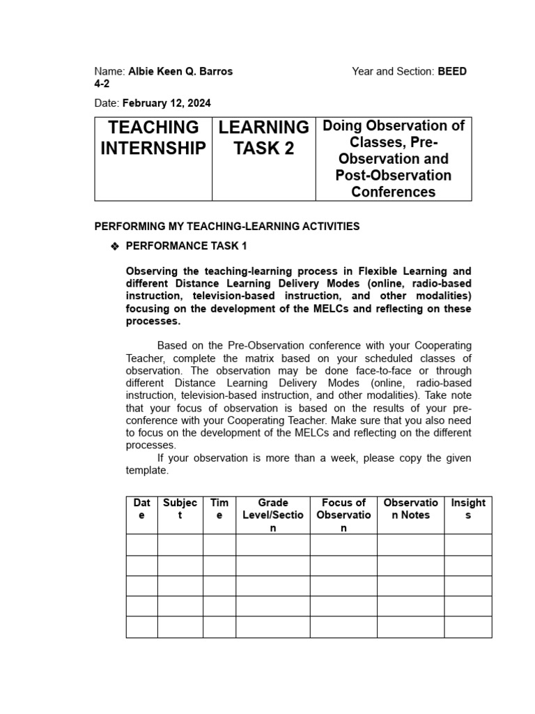 TI Learning Task 2 Barros 7262 | PDF | Teachers | Learning