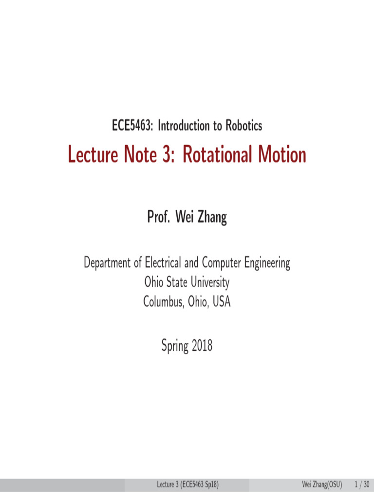 Rotational Motion in Robotics ECE5463 | PDF | Space | Mathematical Analysis