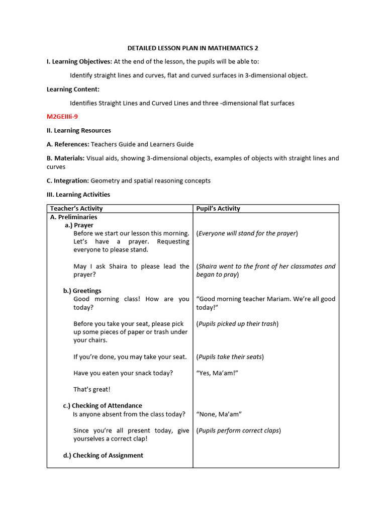 Grade 2 Math Lesson Plan: Shapes | PDF | Shape | Learning