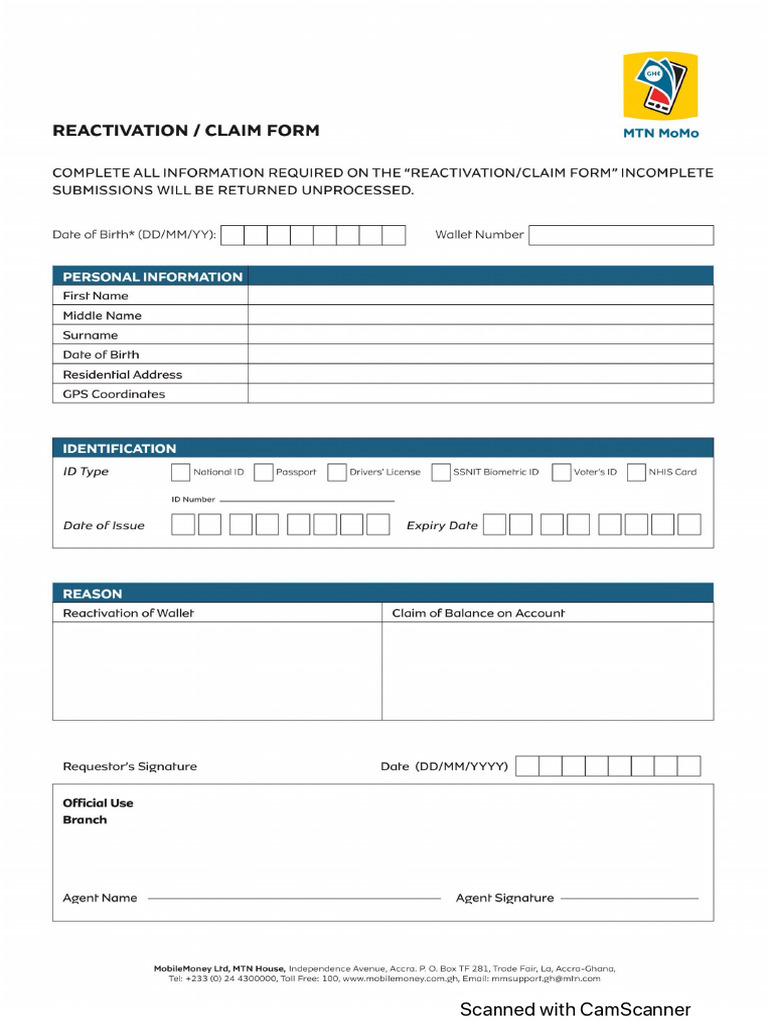 Reactivation and Claim Form-1 | PDF