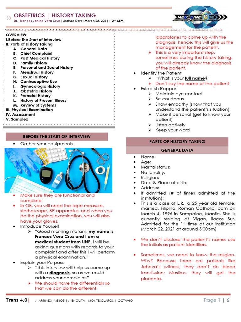 4.0 History Taking | PDF | Pregnancy | Birth Control