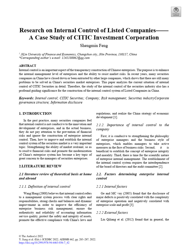Internal Control Analysis of CITIC Securities | PDF | Internal Control ...