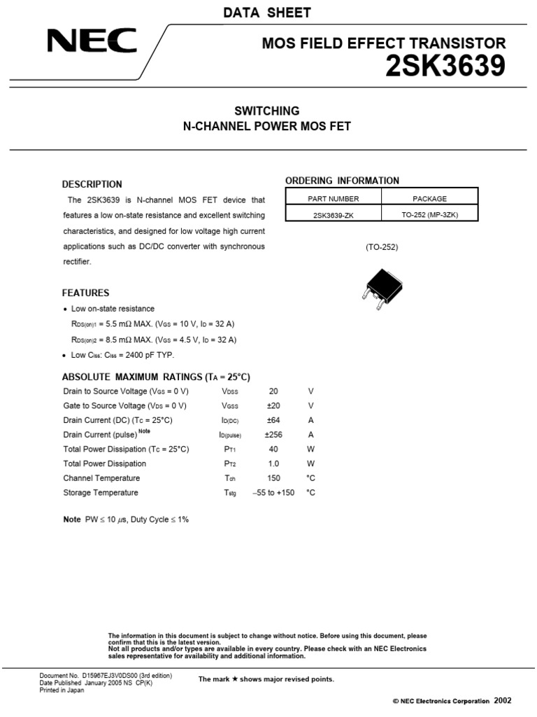 K3639 | PDF | Field Effect Transistor | Mosfet