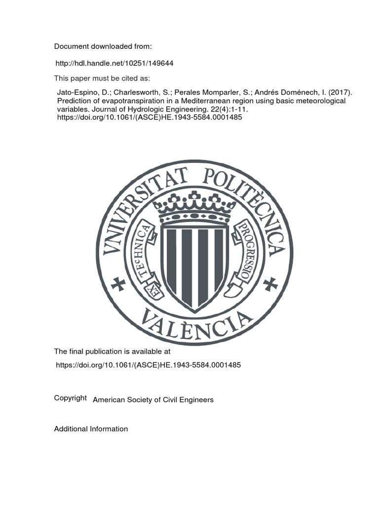 JatoEspino;Charlesworth;Perales Prediction of evapotranspiration in