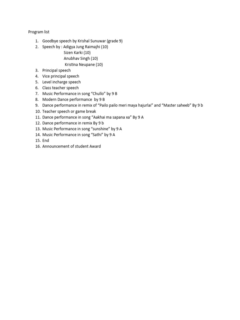 Grade 10 Farewell Program Highlights | PDF | Performing Arts
