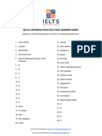 IELTS Listening Practice Test Answer Sheet and Advice PDF