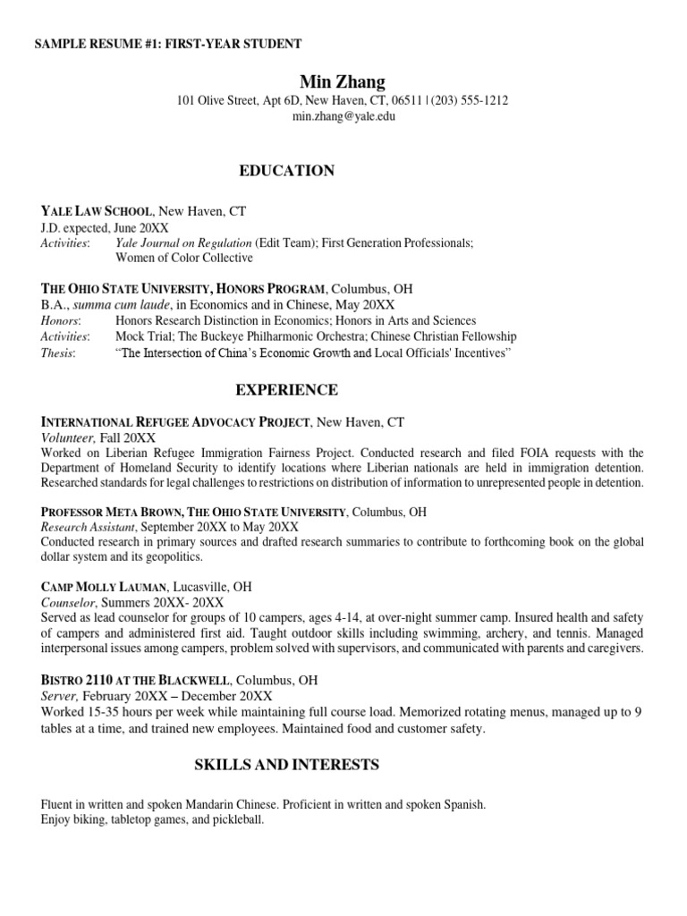 Resume Sample Download Free PDF Discovery (Law) Yale University