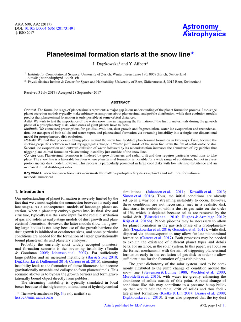 Snow Line's Role in Planetesimal Formation | PDF | Classical Mechanics ...