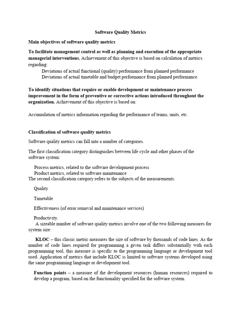 Key Software Quality Metrics Explained | PDF | Software Quality ...