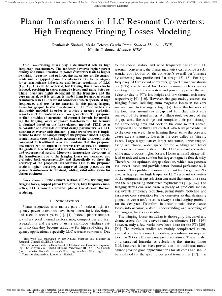 Planar Transformers in LLC Resonant Converters High Frequency Fringing ...