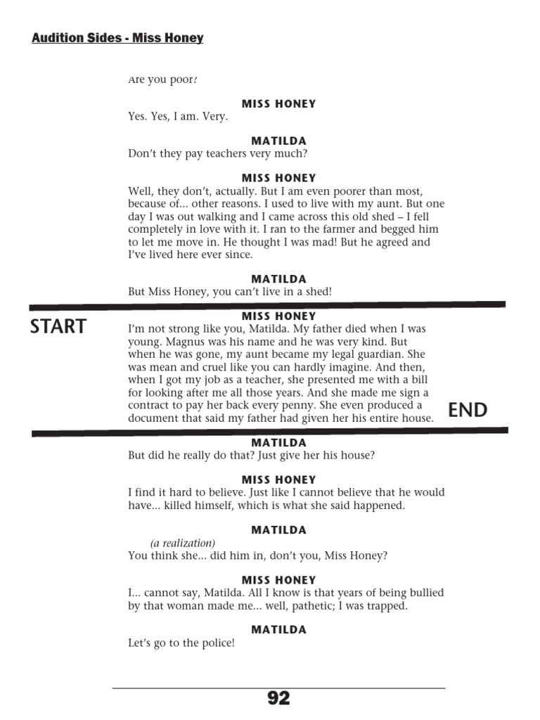 Miss Honey's Monologue for Auditions | PDF