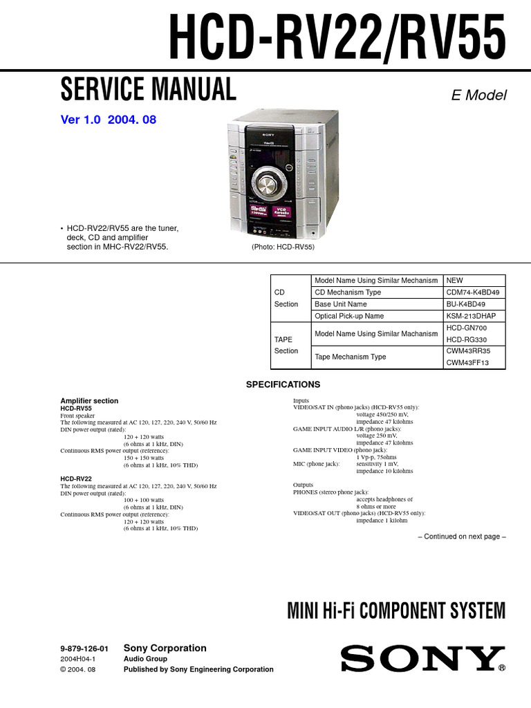 Sony hcd-rv22 rv55 Ver1.0 | PDF | Compact Disc | Soldering