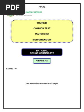 Tourism Grade 12 March 2024 - Memo - Final