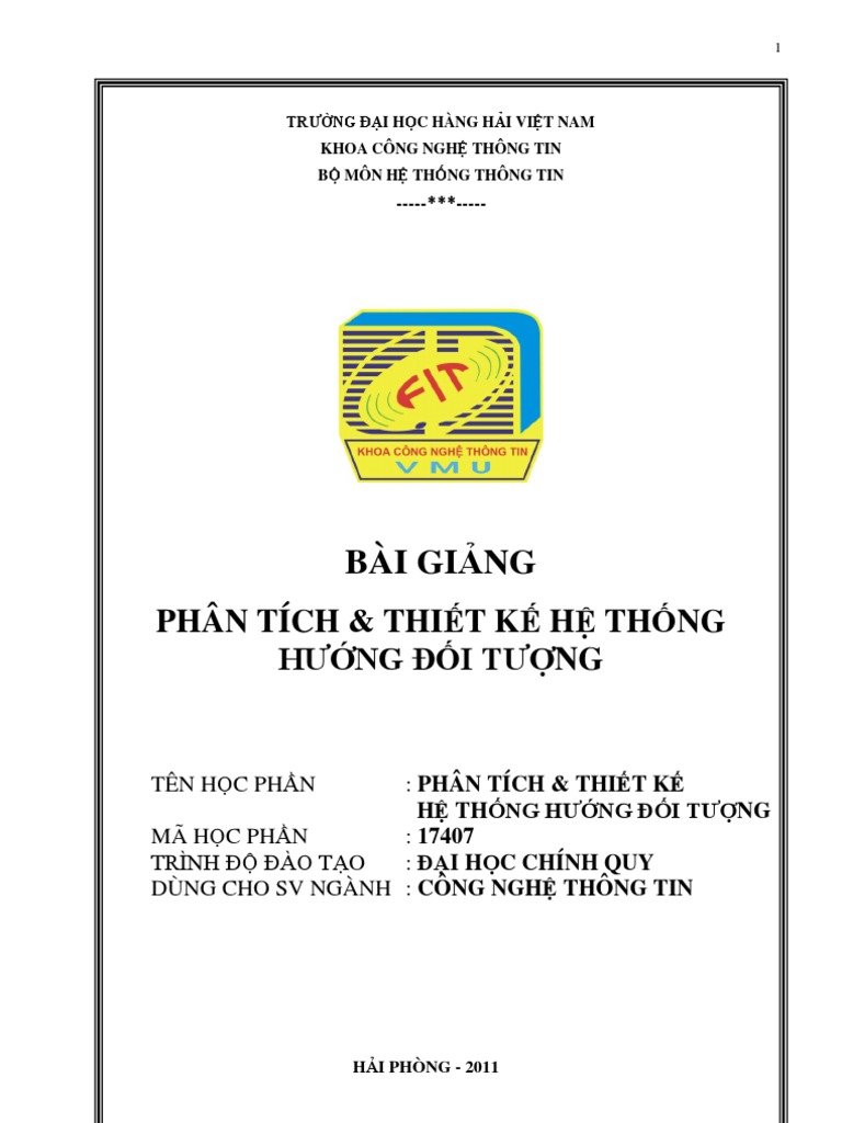 Bai Giang Phan Tich Thiet Ke He Thong Huong Doi Tuong | PDF