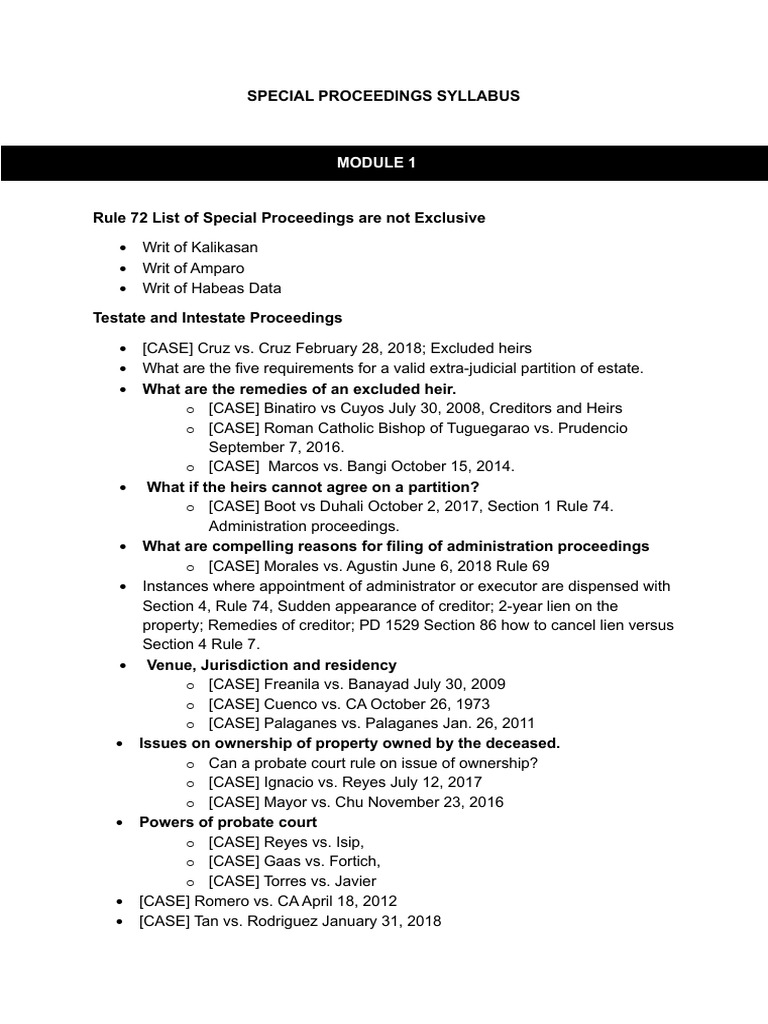 Special Proceedings & Probate Guide | PDF | Probate | Will And Testament