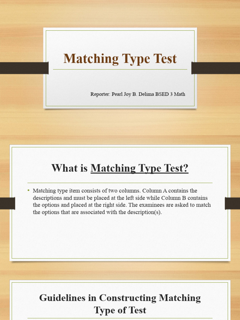 Guidelines for Matching Type Tests | PDF | Multiple Choice | Input/Output