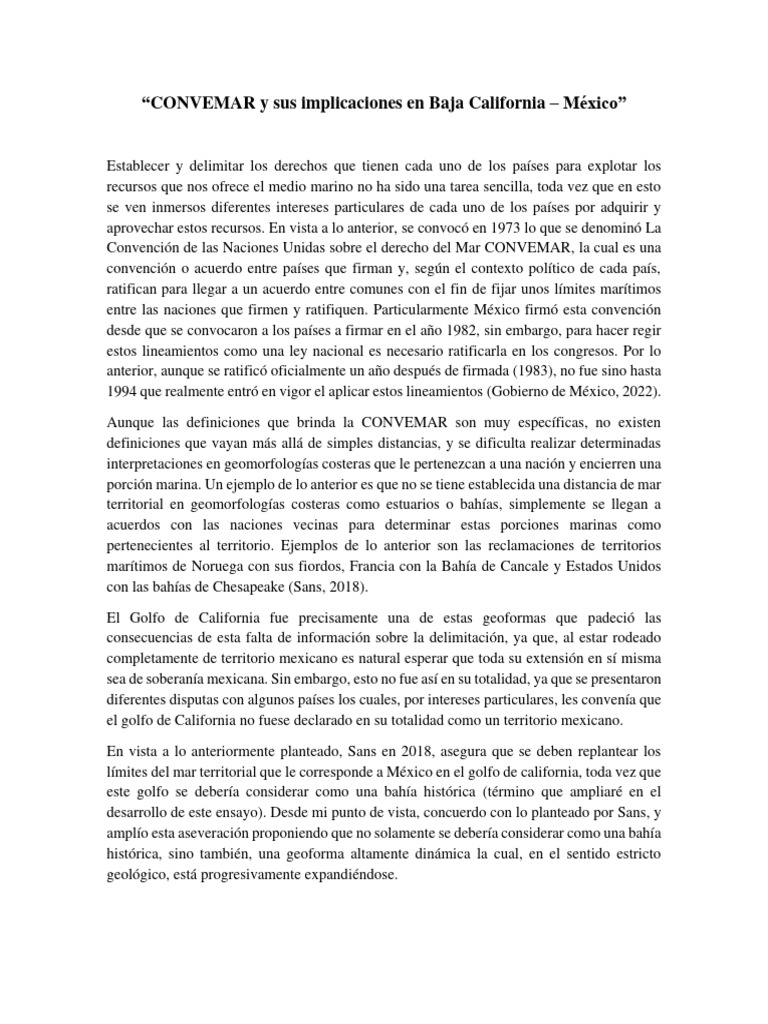 Implicaciones de CONVEMAR en Baja California | PDF | Convención de las ...