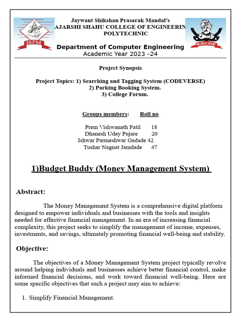Money Management System Project Overview | PDF | Parking | Operating System