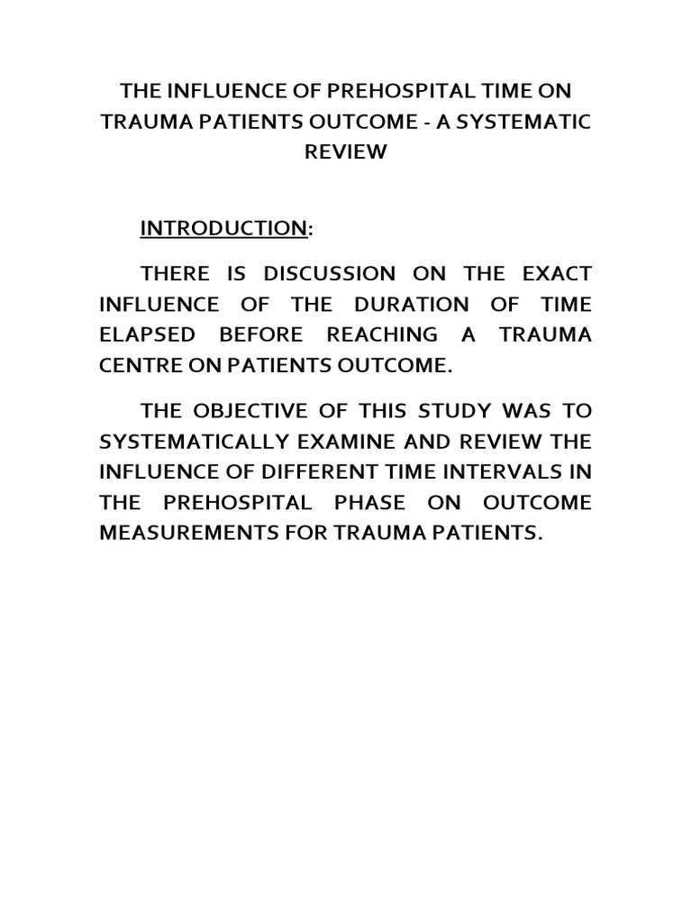 Prehospital Time Impact on Trauma Outcomes | PDF | Wellness | Science ...
