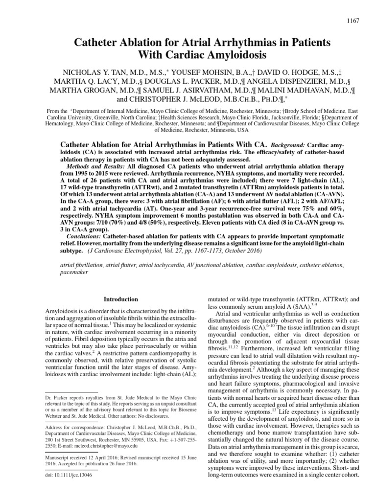 Catheter Ablation For Atrial Arrhythmias in Patients With Cardiac ...