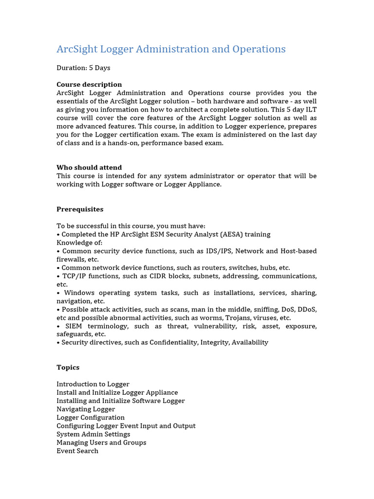 ArcSight Logger Admin Training Course | PDF