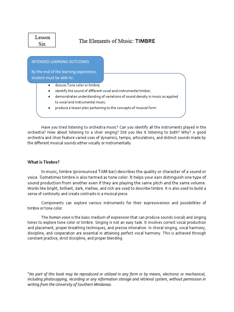 Lesson6 Timbre PDF Musical Instruments String Instruments