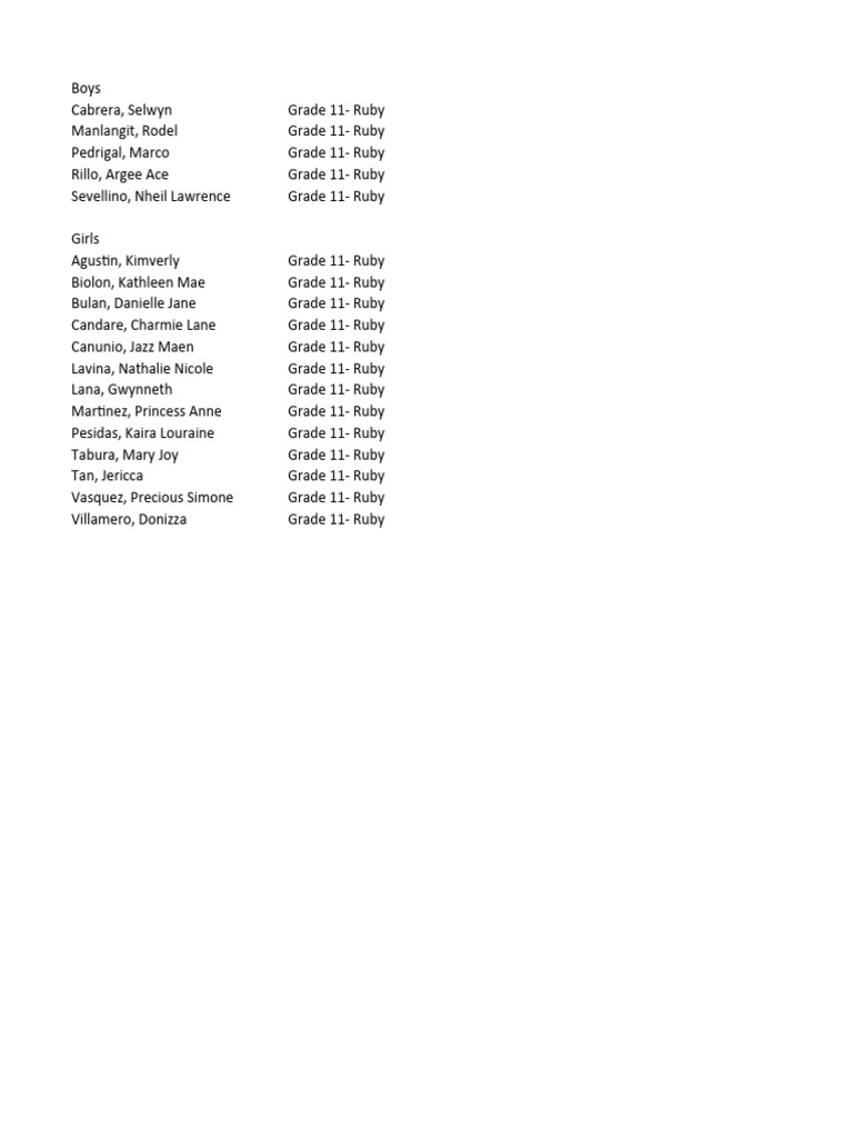 Class List PDF